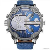 ⌚ นาฬิกาข้อมือผู้ชาย / oulm2019 dual travel time belt casual trend watch HP3548