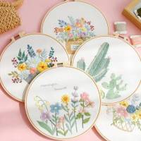 ชุดปักลายดอกไม้ ฟรีสะดึงขนาด 20cm Beginner flower DIY Embroidery kit 20cm free hoop