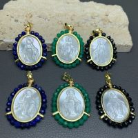 ZZOOI Natural Stone Beads Sea Shell Virgin Mary Pendants Women For Religion Jewelry Making Necklace Mother  Day Medal