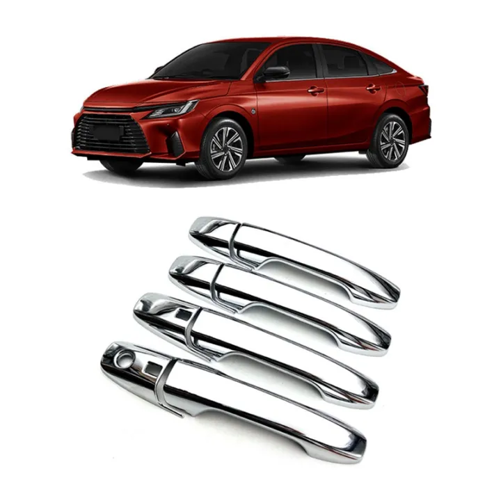 8pcs-chrome-silver-car-exterior-side-door-handle-frame-cover-trim-for-toyota-yaris-ativ-vois-2022-2023