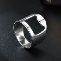 ELIN แฟชั่นแหวนพังค์เบียร์สแตนเลสกลวงมี2ชิ้น/ชุดแหวนผู้ชายชุดห่วงเครื่องมือบาร์สไตล์เกาหลีที่เปิดขวด