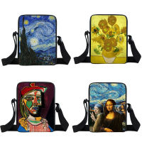 Mona LisaPablo PicassVan Gogh Messenger Bag Teenager Girls Crossboy Bags Women Handbag Ladies Canvas Shoulder Bag Bookbag