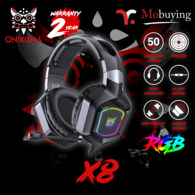 ห๔ฟัง Onikuma X8 Black Gaming Headset หูฟังเกมส์มิ่ง หูฟังเล่นเกมส์ เสียงดังฟังชัด มีแสงไฟ RGB ไมโครโฟนตัดเสียงรบกวน รับประกัน 2 ปี #Mobuying