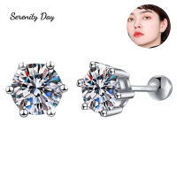 Serenity วัน S925เงินสกรูกระทู้สตั๊ดคลาสสิกหกกรงเล็บ2ct คู่ Moissanite ต่างหูสำหรับผู้หญิงแต่งงานเจ้าสาวเครื่องประดับ Fine