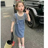 CUI YI SHOP denim suspender suit summer 2023 new Korean style childrens Western-style two-piece set