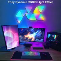 สมาร์ท WIFI LED สามเหลี่ยมโดยรอบไฟกลางคืน RGB โคมไฟติดผนัง Tuya APP หรี่แสงได้การควบคุมเสียงห้องเกมฉากหลังทีวีห้องนอนตกแต่ง