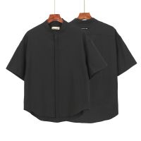 Fear of God Pure Black Shirt FOG Henry Collar Shirt American Retro Workwear Season 6 Short Sleeve txh