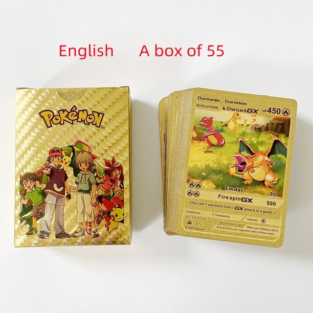การ์ด Pikachu 27-55ชิ้นการ์ดสายรุ้งภาษาอังกฤษ S แวววาวสีทองสีเงินสีดำ Vmax  Gx Pokemon Charizard Trading L3เกมต่อสู้ | Lazada.Co.Th