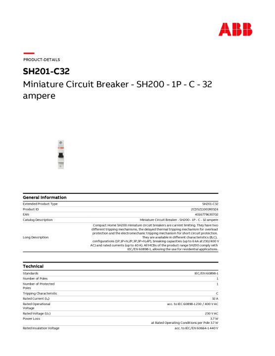 abb-sh201-c32-ลูกย่อยเซอร์กิตเบรกเกอร์-32-แอมป์-1-โพล-6ka-abb-system-m-pro-32a-mcb-mini-circuit-breaker1p-breaking-capacity-6-ka-สั่งซื้อได้ที่ร้าน-abb