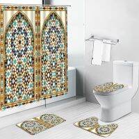 Arabic Arch Morocco Antique Doors Shower Curtain Old Vintage Farm Wood Door Bathroom Non-Slip Rugs Toilet Lid Cover and Bath Mat