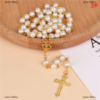 pime MALL คาทอลิกเพิร์ลยาวโซ่ข้ามสร้อยคอ Rosary CROSS พระเยซูเครื่องประดับทางศาสนา