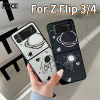 HOCE เคสโทรศัพท์มนุษย์อวกาศเคสสำหรับ Samsung Galaxy Z Flip 3 Flip 4 5G ลายการ์ตูน Moon Mars น่ารักสำหรับ ZFlip3 ZFlip4ฝาครอบป้องกันกระจกอย่างหนา