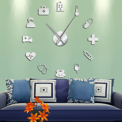 Medicine Heath Care Ambulance Large Wall Clock DIY Acrylic Mirror Wall Stickers Medical Wall Art Hospital Clinic Decor Art Clock