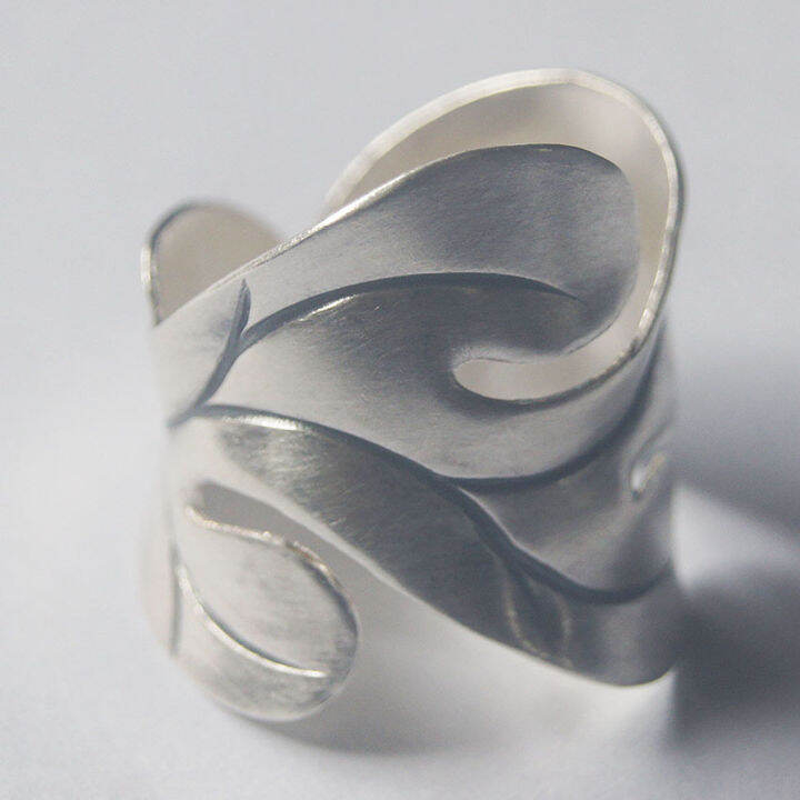 beautiful-gift-ring-leafting-pure-silver-thai-karen-hill-tribe-silver-hand-made-size-8-9-10-11-12-adjustable-ของขวัญแหวนลวดลายใบไม้ไทยเงินแท้-งานเงินแท้-ขนาดปรับได้