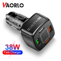 VAORLO 38W Fast Charging Car Charger 4พอร์ต USB Charger Adapter PD + QC3.0เครื่องชาร์จโทรศัพท์12V 24V Quick Charge สำหรับ OPPO Vivo Huawei Infinix โทรศัพท์