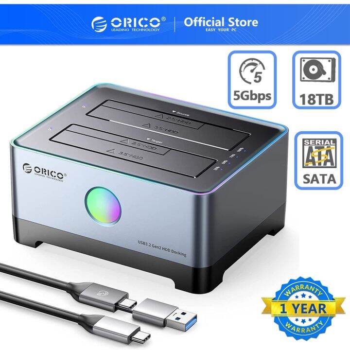 ORICO RGB USB 3.1 ถึง SATA HDD Docking Station อลูมิเนียมอัลลอยด์พร้อม