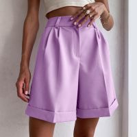 High Waist Shorts Womens Summer 2021 Elegant Soft Solid Color Loose Shorts with Pockets for Ladies Casual Short Femme Trousers