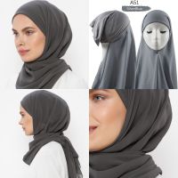 Muslim Women Chiffon Hijab With Cap Instant Chiffon Hijabs With Caps Pinless Hijab Chiffon With Inner caps Ready To Wear Hijab