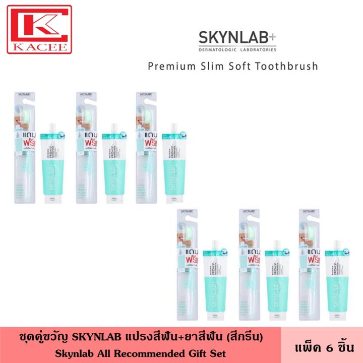 แพ็ค6ชิ้น-skynlab-ชุดคู่ขวัญ-สกินแล็บ-แปรงสีฟัน-ยาสีฟัน-กรีน-แปรงสีฟัน-แถมฟรี-ยาสีฟันแบบซอง-ที่แปรงฟัน-skynlab-all-recommended-gift-set