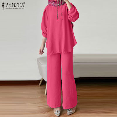 (สินค้ามาใหม่)(จัดส่งฟรี)Fancystyle ZANZEA ชุดมุสลิมสีพื้นสำหรับผู้หญิงชุดกางเกงขาม้าแขน3/4