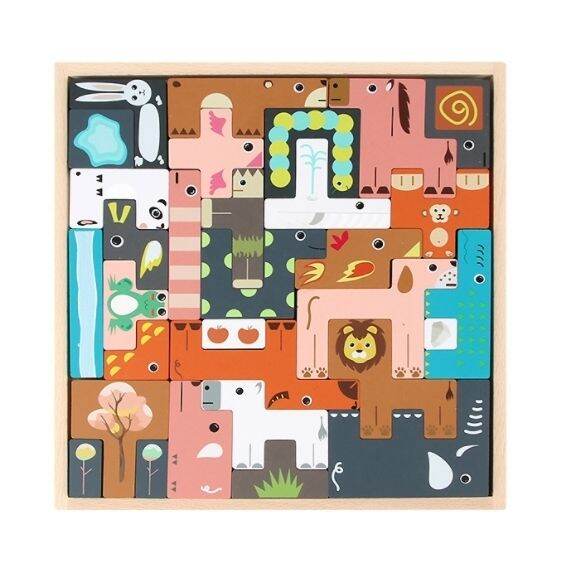 บล็อคไม้ตัวต่อรูปสัตว์-3d-animals-wooden-puzzle