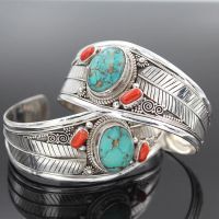 Hot Vintage Open Bangle Bracelet for Women Ins New In Ethnic Agate Turquoise Adjustable Bohe Jewelry for Women Bangle Gift Party