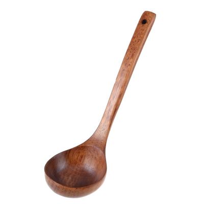 Kitchen Cooking Straight Handle Wooden Wood Soup Scoop Spoon Ladle Brown 11" Long