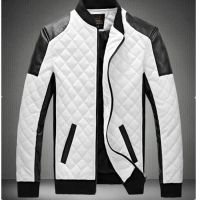 [COD] Foreign trade hot style mens stand collar rhombic leather jacket black and white matching large size motorcycle PY510