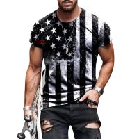 2023 Customized Fashion Mens T-shirt American Flag Print T-shirt Summer Round Neck Cool  Muscle Streetwear，Contact the seller for personalized customization