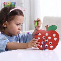 Children Montessori Toys Worm Eat Fruit Apple Wooden Toys Funny Wooden Threading Puzzle Learning Educational Toys for Kids Gifts