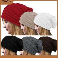 CUCU Winter Warm Solid Skullies Beanie Women Caps Wool Knitted Crochet Hat