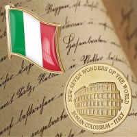 Italy Lapel Enamel Flag Brooch Pin New World Seven Wonders Ancient Colosseum Embossed Gold Plated Metal Souvenir Coin Collection