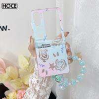 3in1 HOCE Rose Flower Star พร้อมเคสโทรศัพท์โปร่งใสสร้อยข้อมือสีลูกอมสำหรับ OPPO Find-N2Flip N2flip ปกหลัง