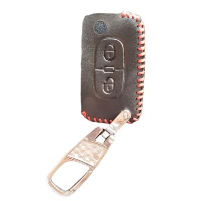 dfthrghd Leather Car Key Holder For Citroen C2 C3 C4 C6 Berlingo For Peugeot 306 407 807 Partner Remote fob Case 2 Button Ring Chain