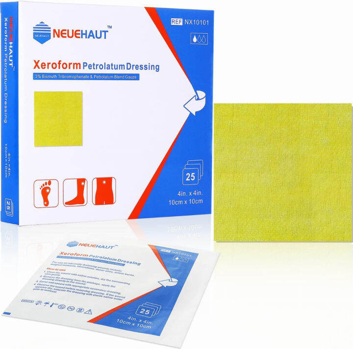 NEUEHAUT Xeroform Petrolatum Dressing 4''x4'', 25 Pack, NonAdherent