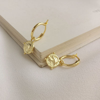 XIHA Trendy 925 Sterling Silver Hoop Earrings with Charm Gold Coin Figure Witch Elegant Chic Office Earings Fashion Jewelry