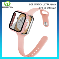 สายซิลิโคนบางพื้นฐาน + สายรัดเคสสำหรับ Apple Watch อัลตร้า49มม. 44มม. 40มม. 38มม. 42มม. + เคส + สายกระจกเทมเปอร์ I Watch Series 8 7 4 5 6 3 Se2 45มม. 41มม.