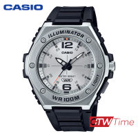 Casio Analog นาฬิกาข้อมือสายเรซิ่น รุ่น MWA-100H-7AVDF (สีดำ / หน้าปัดเงิน)