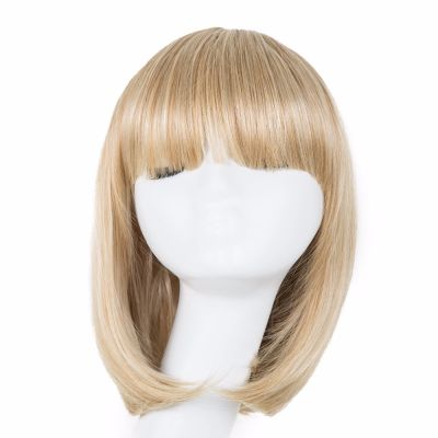 【jw】◕  Fei-Show Blonde Wig Synthetic Resistant Bangs Short Wavy Bob Hair Temperature Hairpiece