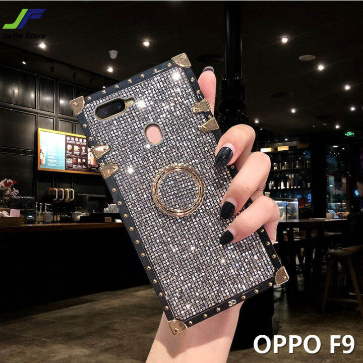 jiefie-เคสป้องกันเต็มรูปแบบเคสโทรศัพท์สี่เหลี่ยมกากเพชรหรูหราสำหรับ-oppo-f9-f23-f17-f19-f7