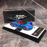 918รถโมเดล TPC 1:64โมเดลรถโมเดลรถสไปเดอร์อัลลอยหล่อขึ้นรูปรถสปอร์ตวิ่งสีน้ำเงิน