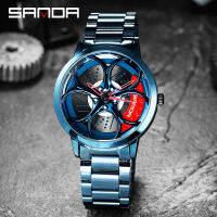 SANDA Mens Custom Design Rim Wheel Watch Super Car Rim Wheel Waterproof Creative Stainless Steel Mens Watch Relogio Masculino