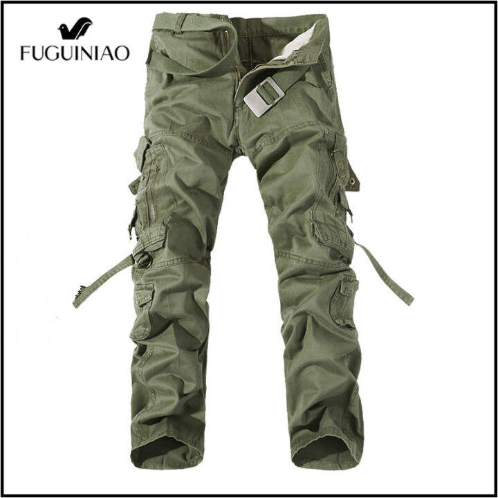 fuguiniao-ชายกางเกงคาร์โก้-solid-สีขนาดใหญ่ผู้ชายกางเกงลำลองชาย-slim-ตรง-multi-pocket-สินค้าเกี่ยวกับทหารกางเกง