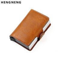 RFID 100% Genuine Leather Smart Wallet Aluminum Credit Card Holder Metal Business ID Cardholder Slim Mini Case Wallets Card Holders