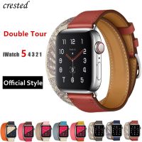 ☎№ Double Tour For Apple watch band 44mm 40mm 45mm 41mm 38mm 42mm Genuine Leather watchband bracelet iWatch series 3 4 5 6 7 strap