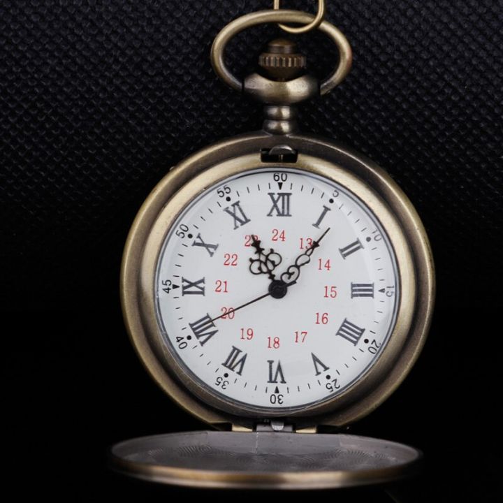 ของขวัญผู้ชายผู้หญิงจี้นาฬิกาแป้นเลขโรมันนาฬิกาพกควอตซ์โบราณพร้อมโซ่ขายตรง