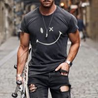 Quality Cotton Men T Shirts Summer Short Sleeve Pattern Print Oversized Y2K Harajuku Casual Gym Streetwear Tee Free Shipping