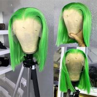 FANXITION Bob Hair Lace Wigs Green Straight Synthetic Lace Front Wig Short Bob Wig for Women Shoulder Length Frontal Wig Cosplay Wig  Hair Extensions