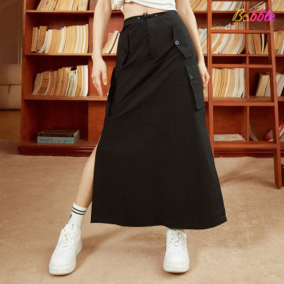 Bubble Fashion Vintage Cool Retro Utility Niche Design Midi Skirt with Side Slit