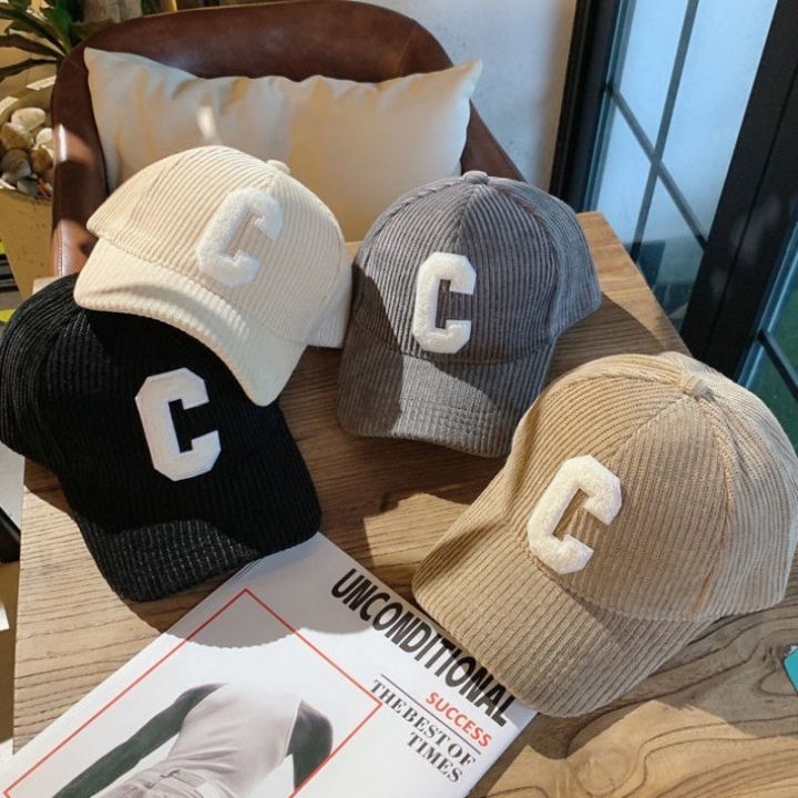 หมวกแฟชั่นผู้หญิงหมวกเบสบอลผ้าลูกฟูกมีตัวอักษร-c-snapback-ผู้หญิงช้อปปิ้งแต่งตัวลำลองปรับได้หมวกฮิปฮอป2022ใหม่